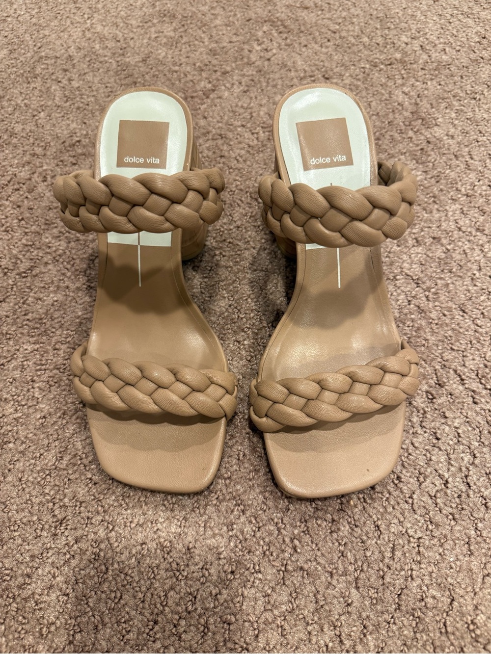 Dolce Vita Tan Braided Double-Strap Heeled Slides